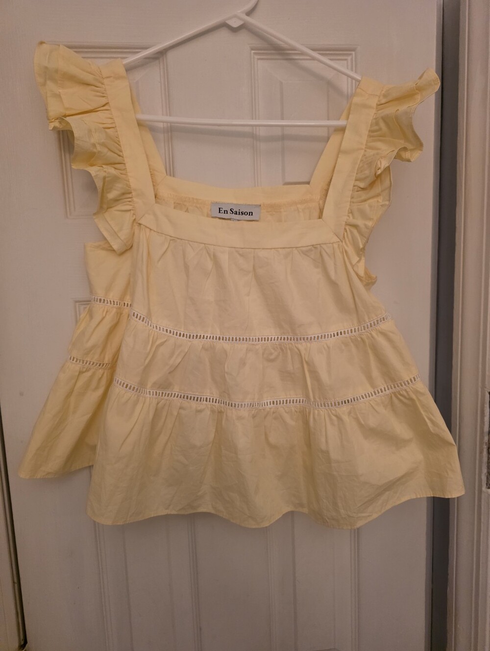 En Saison Pale Yellow Ruffle Tiered Cotton Tank